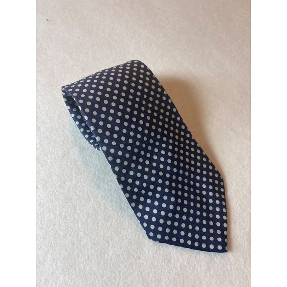 Polo By Ralph Lauren Mens Silk Polka Dot Tie Blue & White - Picture 2 of 7